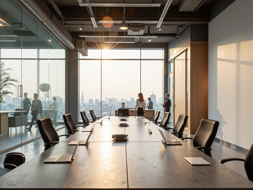 现代化办公环境,宽敞明亮的会议室,员工正在讨论项目方案,简洁现代的办公家具,自然采光充足